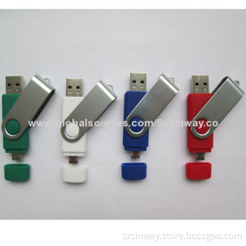 Promotional Metal Swivel OTG Flash Drive for iPad and Smartphones, 2-32GB